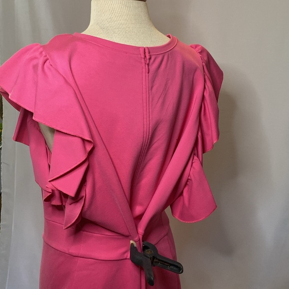 Hot pink ruffle sleeve plus size 2x asymmetrical dress - Picture 6 of 10